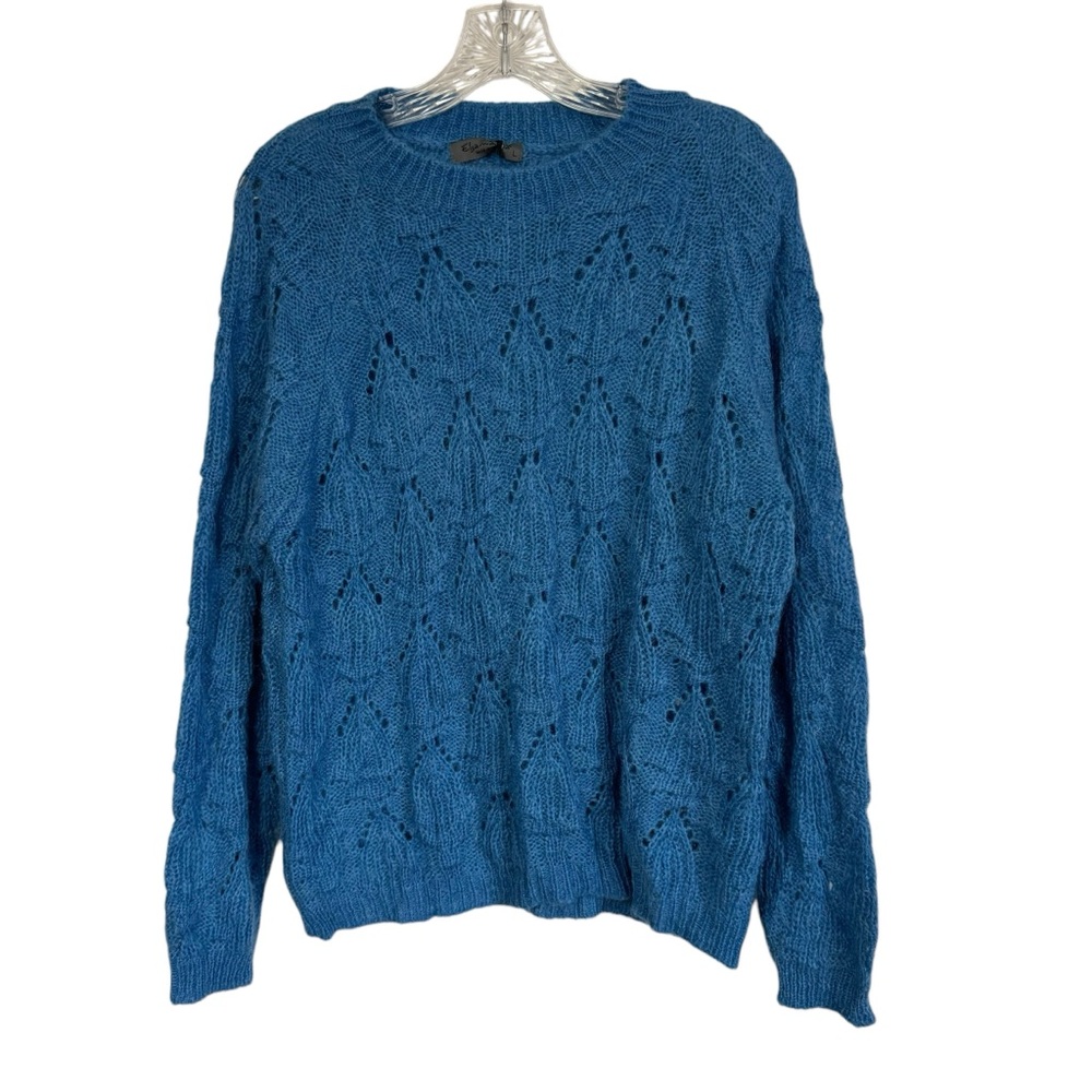 Elsamanda Crewneck Blue Mohair Wool Blend Knit Sweater Made in Italy Size Large